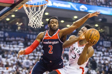 Toronto Raptors OG Anunoby during 1st half action against the Washington Wizards John Wall in Game 2 of the Eastern Conference - First Round at the Air Canada Centre in Toronto, Ont. on Tuesday April 17, 2018. Ernest Doroszuk/Toronto Sun/Postmedia Network