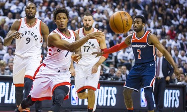 Toronto Raptors Kyle Lowry during 1st half action against the Washington Wizards in Game 2 of the Eastern Conference - First Round at the Air Canada Centre in Toronto, Ont. on Tuesday April 17, 2018. Ernest Doroszuk/Toronto Sun/Postmedia Network