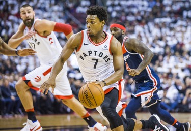 Toronto Raptors Kyle Lowry during 1st half action against the Washington Wizards in Game 2 of the Eastern Conference - First Round at the Air Canada Centre in Toronto, Ont. on Tuesday April 17, 2018. Ernest Doroszuk/Toronto Sun/Postmedia Network