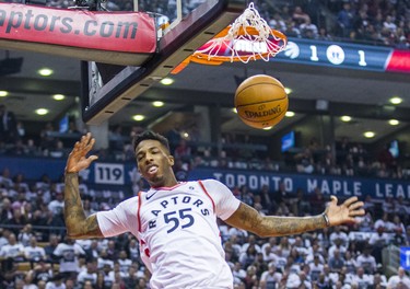 Toronto Raptors Delon Wright during 1st half action against the Washington Wizards in Game 2 of the Eastern Conference - First Round at the Air Canada Centre in Toronto, Ont. on Tuesday April 17, 2018. Ernest Doroszuk/Toronto Sun/Postmedia Network