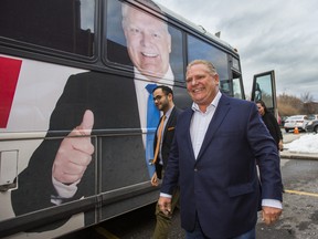 Ontario PC leader Doug Ford arrives for a campaign rally at La Roya Banquet Hall in Ajax, Ont. on Wednesday April 18, 2018. Ernest Doroszuk/Toronto Sun/Postmedia Network