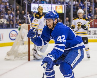 Toronto Maple Leafs Tyler Bozak during third period playoff action in Round 1 Game 4 against the Boston Bruins at the Air Canada Centre in Toronto, Ont. on Thursday April 19, 2018. Ernest Doroszuk/Toronto Sun/Postmedia Network