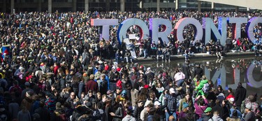 Crowds gather for a cannabis themed gathering at 420 Toronto 2018 at Nathan Phillips Square in Toronto, Ont.  on Friday April 20, 2018. Ernest Doroszuk/Toronto Sun/Postmedia Network