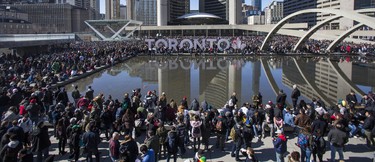 Crowds gather for a cannabis themed gathering at 420 Toronto 2018 at Nathan Phillips Square in Toronto, Ont.  on Friday April 20, 2018. Ernest Doroszuk/Toronto Sun/Postmedia Network