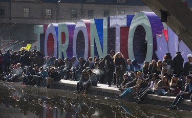 Crowds gather for a cannabis themed gathering at 420 Toronto 2018 at Nathan Phillips Square in Toronto, Ont.  on Friday April 20, 2018. Ernest Doroszuk/Toronto Sun/Postmedia Network