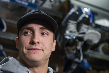 Toronto Maple Leafs Tyler Bozak speaks to media during the Leafs locker clean out at the Air Canada Centre in Toronto, Ont. on Friday April 27, 2018. Ernest Doroszuk/Toronto Sun/Postmedia Network