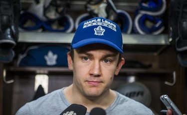 Toronto Maple Leafs James van Riemsdyk speaks to media during the Leafs locker clean out at the Air Canada Centre in Toronto, Ont. on Friday April 27, 2018. Ernest Doroszuk/Toronto Sun/Postmedia Network