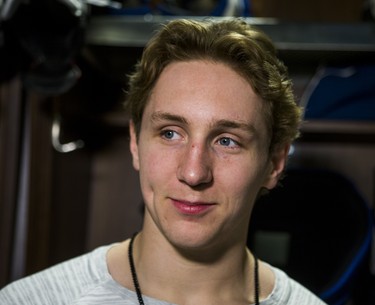 Toronto Maple Leafs Travis Dermott speaks to media during the Leafs locker clean out at the Air Canada Centre in Toronto, Ont. on Friday April 27, 2018. Ernest Doroszuk/Toronto Sun/Postmedia Network