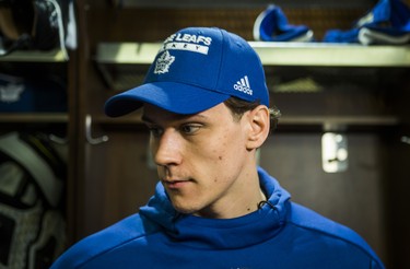 Toronto Maple Leafs Nikita Zaitsev speaks to media during the Leafs locker clean out at the Air Canada Centre in Toronto, Ont. on Friday April 27, 2018. Ernest Doroszuk/Toronto Sun/Postmedia Network