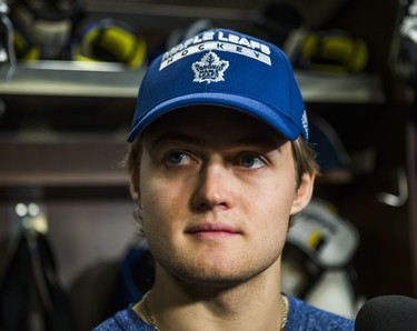 Toronto Maple Leafs William Nylander speaks to media during the Leafs locker clean out at the Air Canada Centre in Toronto, Ont. on Friday April 27, 2018. Ernest Doroszuk/Toronto Sun/Postmedia Network