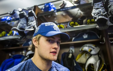 Toronto Maple Leafs William Nylander speaks to media during the Leafs locker clean out at the Air Canada Centre in Toronto, Ont. on Friday April 27, 2018. Ernest Doroszuk/Toronto Sun/Postmedia Network