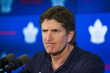 Toronto Maple Leafs head coach Mike Babcock speaks to media during the Leafs locker clean out at the Air Canada Centre in Toronto, Ont. on Friday April 27, 2018. Ernest Doroszuk/Toronto Sun/Postmedia Network