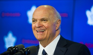 Toronto Maple Leafs GM Lou Lamoriello speaks to media during the Leafs locker clean out at the Air Canada Centre in Toronto, Ont. on Friday April 27, 2018. Ernest Doroszuk/Toronto Sun/Postmedia Network