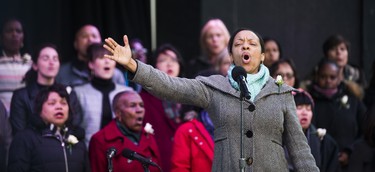 Willowdale Community Choir Soloist Ð Melissa Davis performs at the #TorontoStrong Vigil at Mel Lastman Square in Toronto, Ont. on Sunday April 29, 2018. The event brought people together following the van attack that left 10 people dead. Ernest Doroszuk/Toronto Sun/Postmedia Network