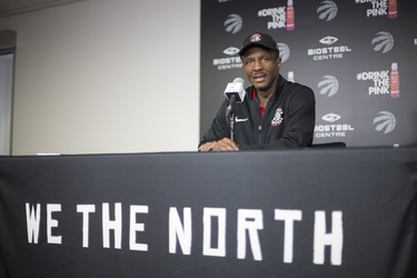 Toronto Raptors head coach Dwane Casey talks to media after practice at the BioSteel Centre in Toronto, Ont. on Monday April 30, 2018. Ernest Doroszuk/Toronto Sun/Postmedia Network