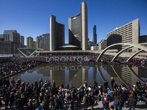 Thousands crowd Toronto's Nathan Phillips Square to celebrate 4/20 on Friday April 20, 2018.