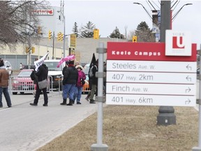 York University strike and picket lines with members stopping cars and drivers to explain what the strike is about on Thursday March 8, 2018.