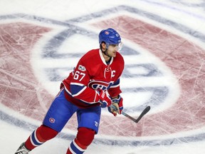 Canadiens captain Max Pacioretty skates past center ice at the Bell Centre in Montreal before Game 1 of NHL playoff series against the New York Rangers on April 12, 2017.