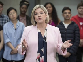 Ontario NDP Leader Andrea Horwath makes a statement during a campaign visit to Seneca College in Toronto, on Wednesday, May 23, 2018. CHris Young
