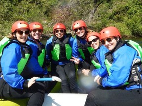 Travel writer Steve MacNaull’s group of river rafters hams it for this photo on a calm section of the river. PHOTO COURTESY JEFF STEELE