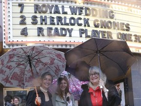 Noelle Goodhue (left), Georgia Gardner and her mom, Jill, (right), took in the royal wedding at the fox theatre. (JACK BOLAND, Toronto Sun)