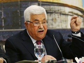 Palestinian President Mahmoud Abbas speaks during a meeting of the Palestinian National Council in the West Bank city of Ramallah on April 30. (AP Photo)