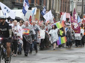 Hundreds of members of the Public Service Alliance of Canada (PSAC) protested in Toronto against the Phoenix pay system. They marched from Allan Gardens to the Parliament St. office of Finance Minister Bill Morneau on May 3, 2018. (VERONICA HENRI, Toronto Sun)