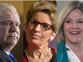 Doug Ford, Kathleen Wynne and Andrea Horwath.