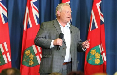 Ontario PC leader Doug Ford addresses supporters at a rally  in Sudbury, Ont. on Thursday May 3, 2018. The provincial election is set for June 7..Gino Donato/Sudbury Star/Postmedia Network