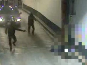 Video capture of Suspects chasing Jaiden Jackson, 28, and shooting at him at 18 Wellington St. W.