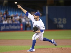 Marco Estrada #25 of the Toronto Blue Jays delivers a pitch in the first inning during MLB game action against the Boston Red Sox at Rogers Centre on May 12, 2018 in Toronto, Canada.