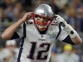 New England Patriots quarterback Tom Brady (12) calls a play during Super Bowl 52 against the Philadelphia Eagles, Sunday, Feb. 4, 2018, in Minneapolis. (AP Photo/Charlie Neibergall)