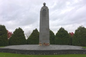 The St. Julien Memorial, also known as the Brooding Soldier, honours the Canadians who faced the first German mustard gas attacks in 1915 in Belgium.