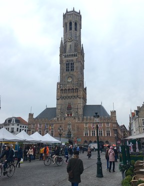 The stunning Belfry towers over the centre of Bruges, Belgium.