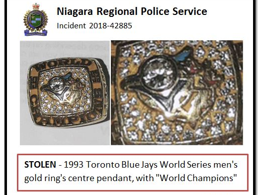 1993 Toronto Blue Jays World Series Championship Ring Issued to