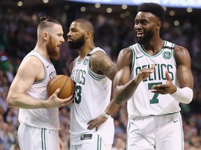 Jaylen Brown of the Boston Celtics reacts in the second half against the Cleveland Cavaliers at TD Garden on May 15, 2018 in Boston. (Maddie Meyer/Getty Images)