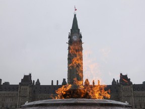 The Centennial Flame is seen on Parliament Hill in Ottawa