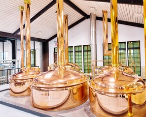Copper-plated kettles imported from Germany are pictured at Altstadt Brewery in Fredericksburg, Texas. (Altstadt Brewery photo)
