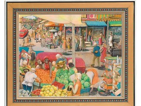 The painting "Hot Day in Kensington Market" by William Kurelek is seen in this undated handout photo. "Hot Day in Kensington Market‚Äù is one of 21 works in Alberta-born artist William Kurelek‚Äôs "Toronto" exhibition.