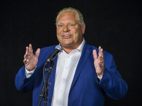 Ontario PC Leader Doug Ford addresses media following the Ontario Election Leaders debate at the CBC Broadcast Centre in Toronto, Ont. on Sunday May 27, 2018. Ernest Doroszuk/Toronto Sun