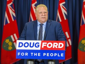 Ontario PC leader Doug Ford addresses media at the Hilton Toronto in Toronto, Ont. on Thursday April 26, 2018. (Ernest Doroszuk/Toronto Sun/Postmedia)