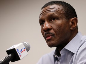 Dwane Casey speaks to media at the Biosteel Centre in Toronto, Ont. on Wednesday, May 9, 2018. (Dave Abel/Toronto Sun)