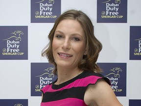 Canadian jockey Emma-Jayne Wilson during the Dubai Duty Free Shergar Cup Photocall at The Dorchester Hotel on August 09, 2012 in London, England. (ALAN
CROWHURST/Getty Images files)