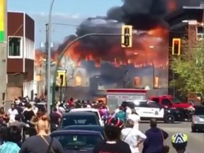 Multiple fires in downtown Brandon, Manitoba could spread, city officials say. (YouTube)
