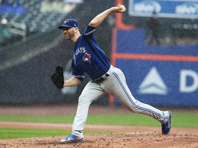J.A. Happ of the Toronto Blue Jays pitches against the New York Mets during their game at Citi Field on May 16, 2018