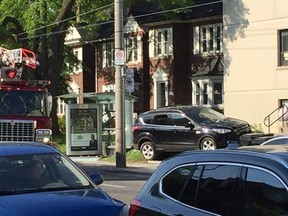 A bus shelter is damaged after being hit by a car on Thursday, May 24, 2018. (Supplied)