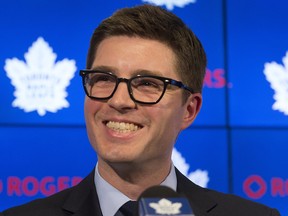 Sault Ste. Marie native Kyle Dubas was named the Maple Leafs new general manager at the Air Canada Centre in Toronto on Friday, May 11, 2018. (Stan Behal/Toronto Sun)