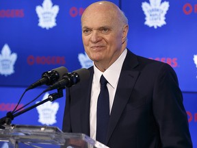 Toronto Maple Leafs general manager Lou Lamoriello speaks to reporters in Toronto on Friday, April 27, 2018. (THE CANADIAN PRESS/Cole Burston)