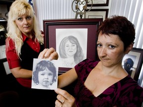 Lise Nastuk holds a picture of her sister, Diane Prevost, while Diana Trepkov holds a sketch of what Diane might look like today.