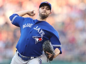 Blue Jays' Marco Estrada delivers during the second inning against the Boston Red Sox at Fenway Park on May 29, 2018 in Boston. (GETTY IMAGES/PHOTO)